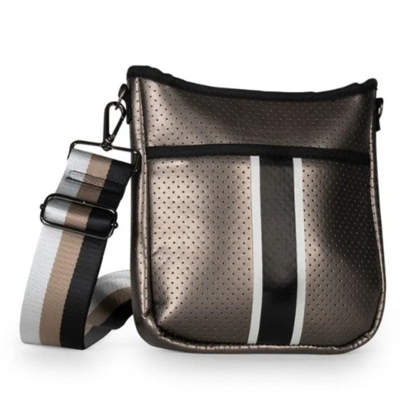 HAUTE SHORE Handbags - Haute Shore Jeri Ritz Neoprene Crossbody Bag Brown Black